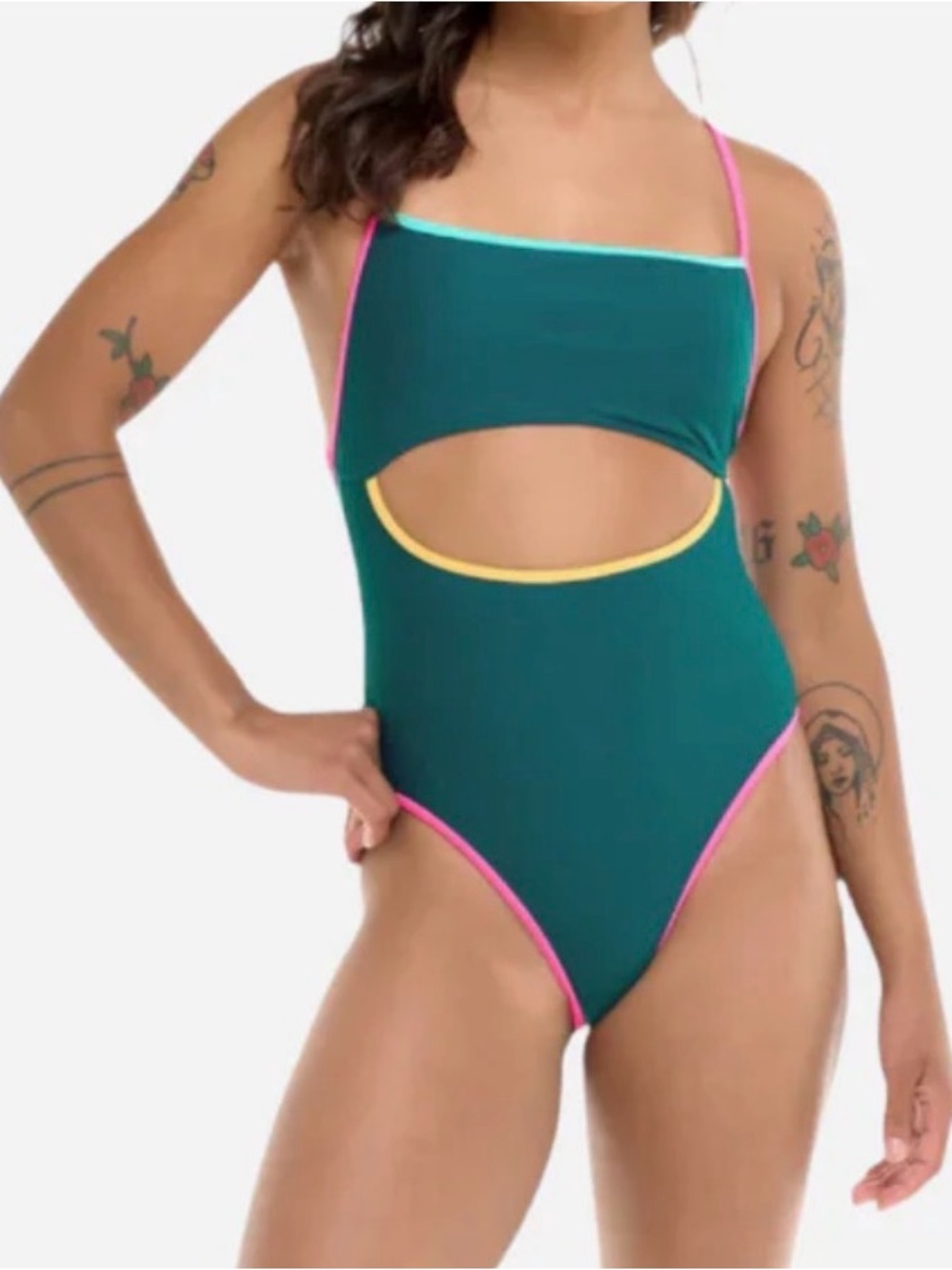 Body Glove Teal One-Piece Swimsuit with Hot Pink & Yellow Accents